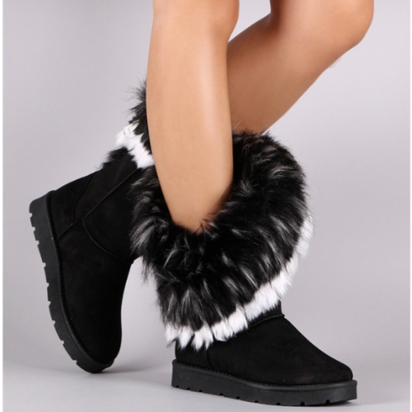 Pazzle Shoes - Last One! Black and White Furry Winter Boots